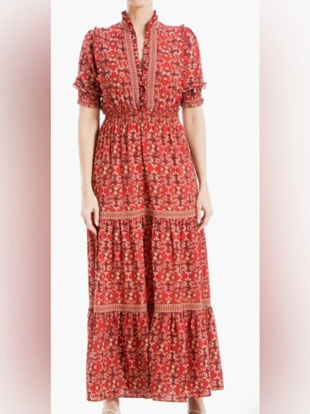 Max Studio Floral Red white green orange Maxi dress 2xl NWT